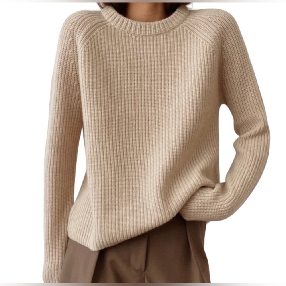 Jenni Kayne Cashmere Fisherman Sweater in Oatmeal, Small